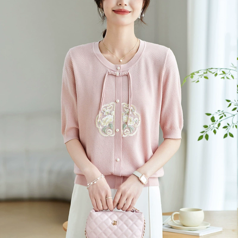 Молодая мама летняя футболка с короткими рукавами 2024 новая женщина среднего возраста летом тонкий новый китайский стиль благородная рубашка