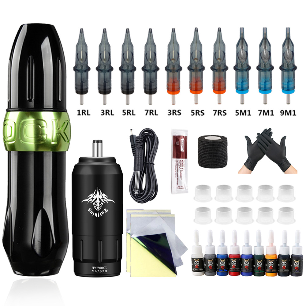 Venta caliente transfronteriza máquina de tatuaje traje conjunto completo herramienta de tatuaje línea de corte máquina de niebla combinación DC fuente de alimentación inalámbrica