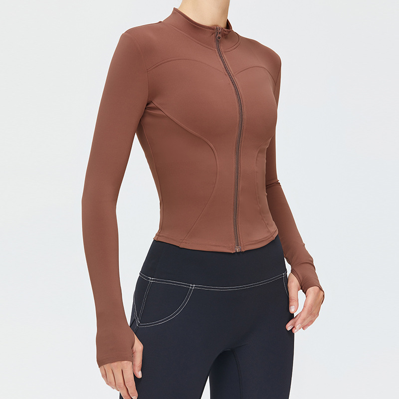 Ropa de fitness de secado rápido de las mujeres SLIM-Fit deportes top de alta cremallera elástica ropa de Yoga de manga larga collar chaqueta de yoga