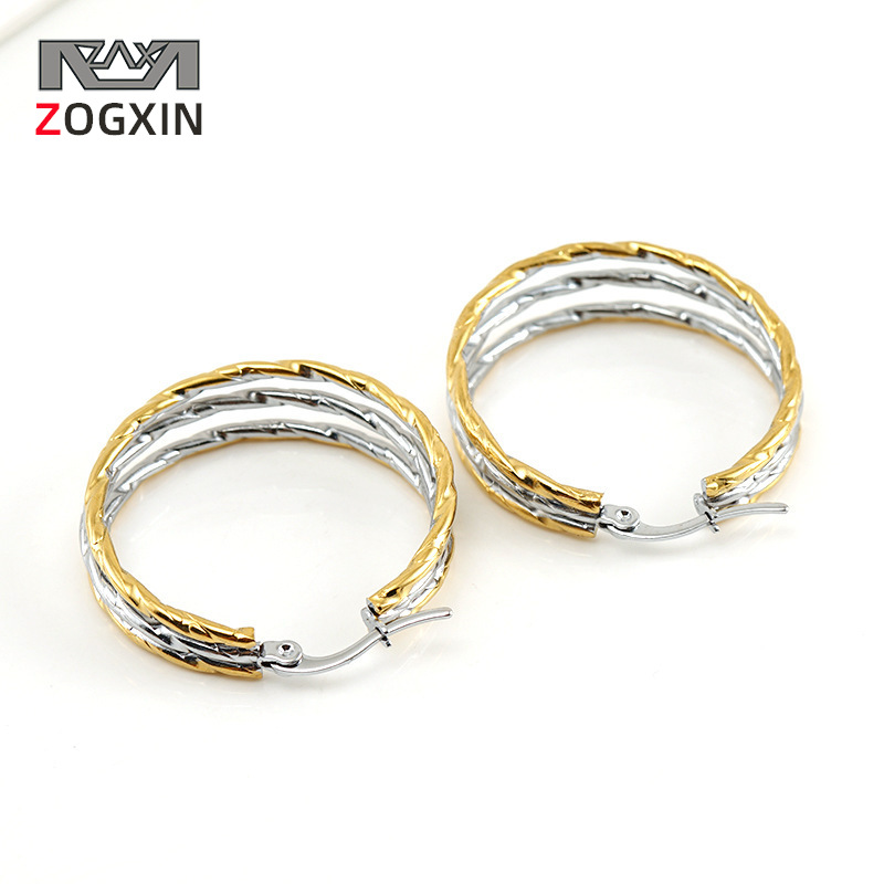 Cruz-frontera europea y americana estilo acero inoxidable redondo de dos colores hebilla pendientes mujer ronda moda acero inoxidable pendientes mujer ins estilo