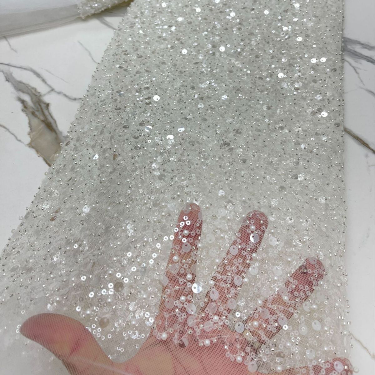 Factory Spot Sequin Bead Embroidery Fabr...