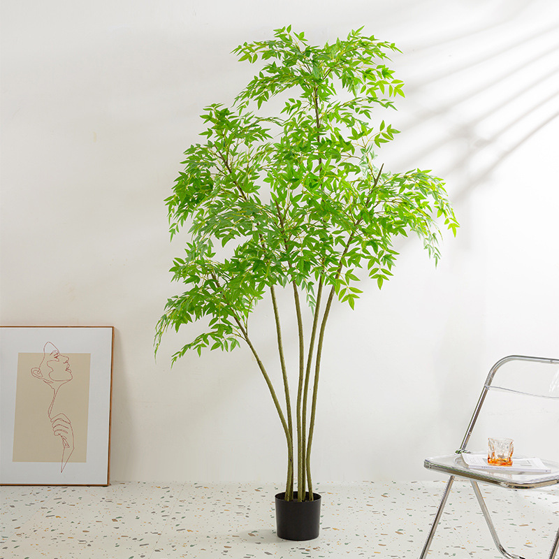 Nuevo estilo transfronterizo Simulación de bambú Nantian Decoración del hogar Plantas verdes falsas Sala de estar Decoración en macetas Plantas verdes Bonsai de bambú Nantian