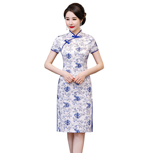 Short flowers Cheongsam Chinese Dresses Retro Qipao for Women China wind restoring ancient ways in daily improved cheongsam dress