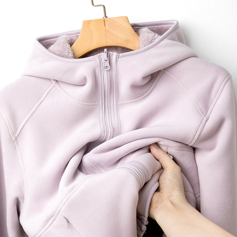 Doble cara de abrigo de terciopelo de mujer otoño y invierno calentamiento grueso agitado con capuchón cardigan de invierno para mujeres para correr y escalar montañas