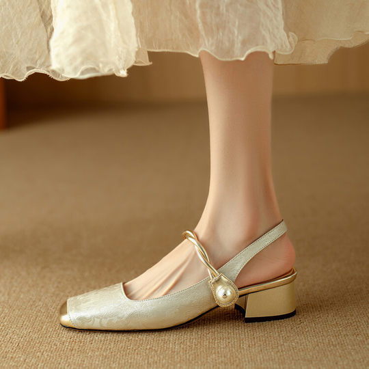 Chinese Style French Style Toe Sandals 2024 Summer Mary Jane Women's Shoes New Chinese Style Single-layer Shoes Cheongsam Light Luxury Women's Shoes