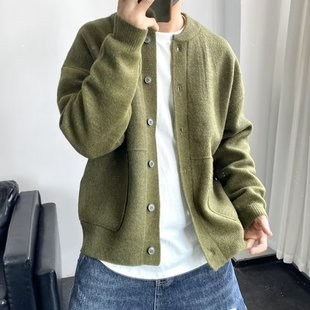 Autumn and Winter New Cardigan Sweater Boys Korean Fashion Youth All-match Casual Solid Color Lazy Style Knitted Jacket