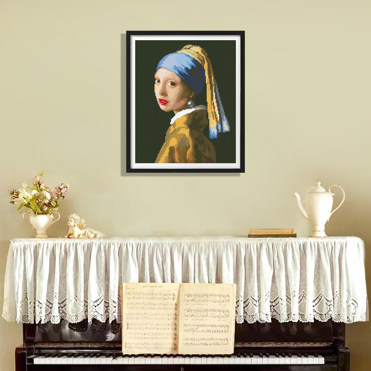 Transfronterizo 2025 nuevo bordado de cruz con bordado de perlas pendientes 14CT pinturas de arte famosa decoración para el hogar image 2