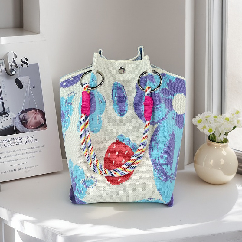Nicho de diseño blanco y negro jersey jersey bolso de mano casual versátil gran capacidad bolso de mochila fábrica directa