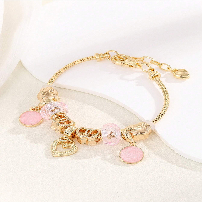 Panjia pulsera Dora DIY cuentas transfronterizas estriado colgante en forma de corazón cristal ajustable pulsera de cadena de cobre
