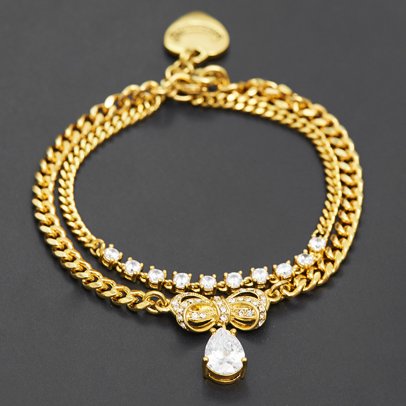 Niche light luxury fashion lovely row Diamond water drop gem bow pendant double-layer bracelet detachable bracelet female fashion