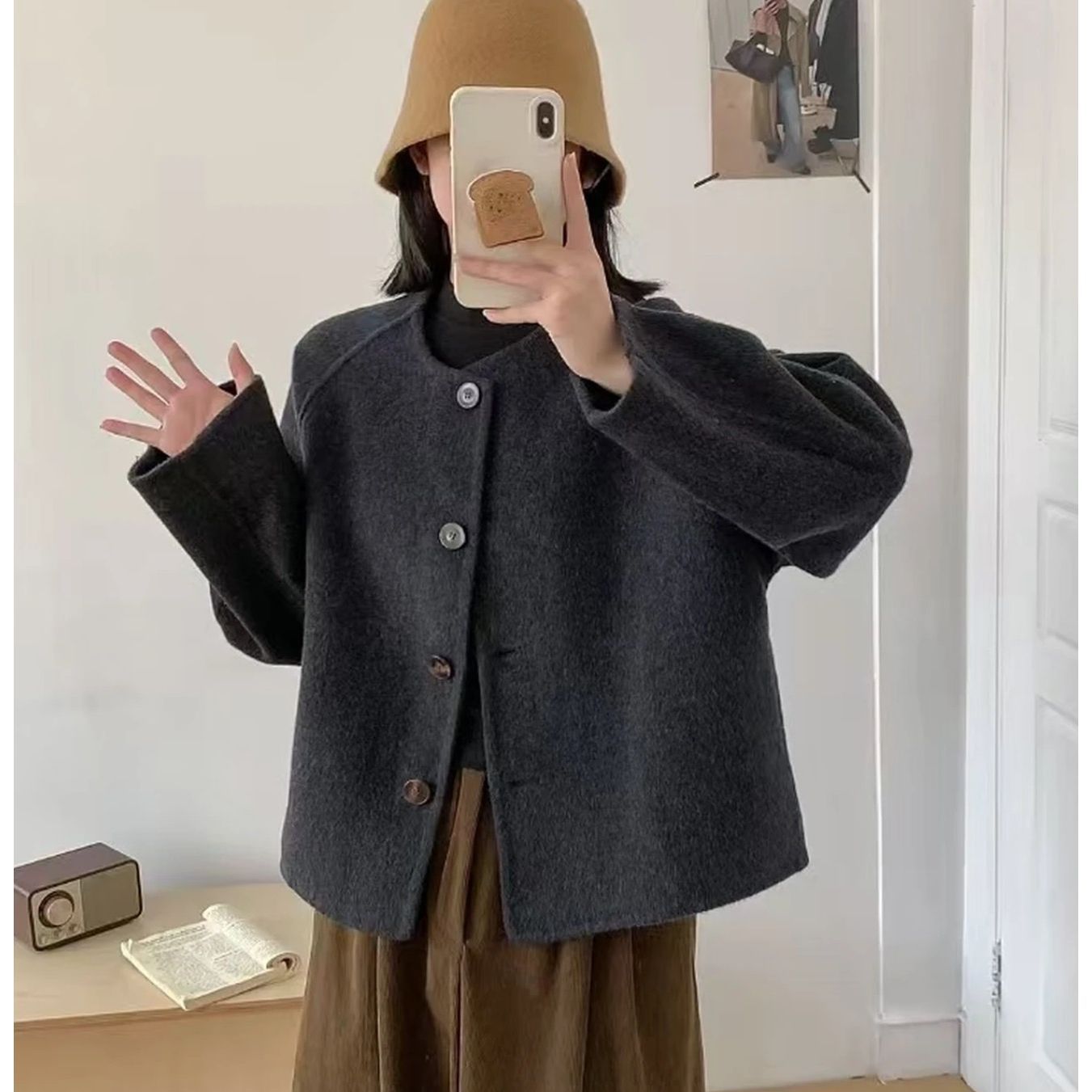 韩版小香风双面羊毛大衣女短款小个子年新款毛呢外套