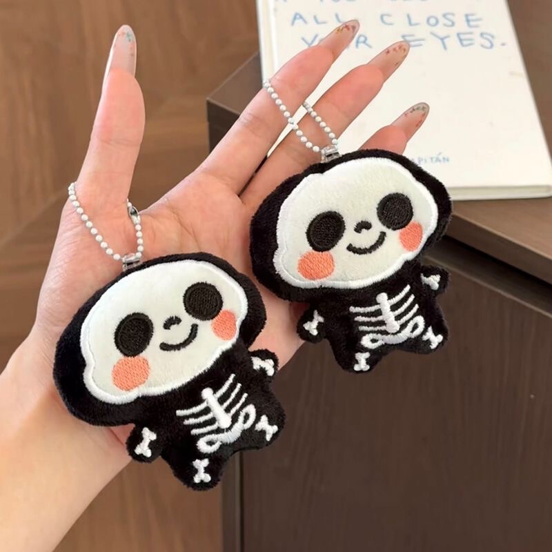 Sweet and Cool Plush Skeleton Pendant, Cute Blush Skeleton Doll, Bag Keychain, Niche Gift for Couples and Best Friends