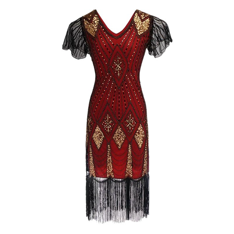 Горячая распродажа европейской и американской внешней торговли высокого класса Amazon блестками платье костюм 1920 винтажное платье с блестками