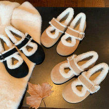 毛毛鞋女外穿2025年秋冬新款加绒棉鞋软底加绒简约豆豆鞋玛丽珍鞋