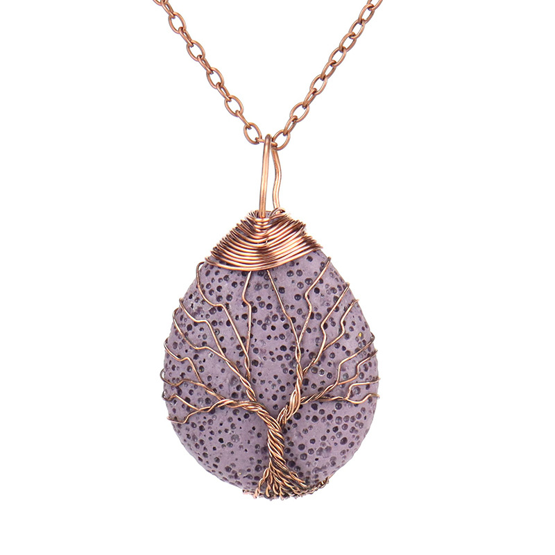 Retro Leaf Alloy Plating Volcanic rock Pendant Necklace 1 Piece