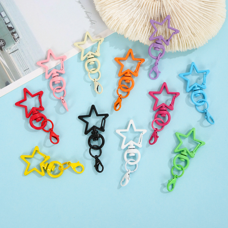 Colorful Rotating Five-Pointed Star Keychain Crayfish Buckle Dog Buckle DIY Bean Handmade Doll Pendant Jewelry Accessories