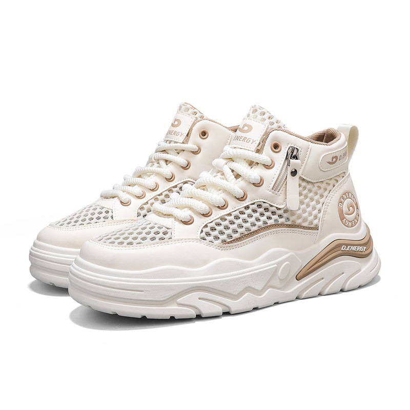 Tejido de malla personalizado primavera y verano nuevos zapatos casuales de moda de tacones planos versátiles diarios cómodos zapatos blancos transpirables para hombres