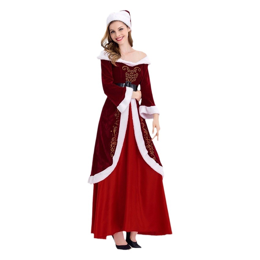 Disfraz de rol de Santa Claus popular europeo y americano Disfraz de actuación de Navidad para adultos hombres y mujeres Traje de pareja de Navidad conjunto completo