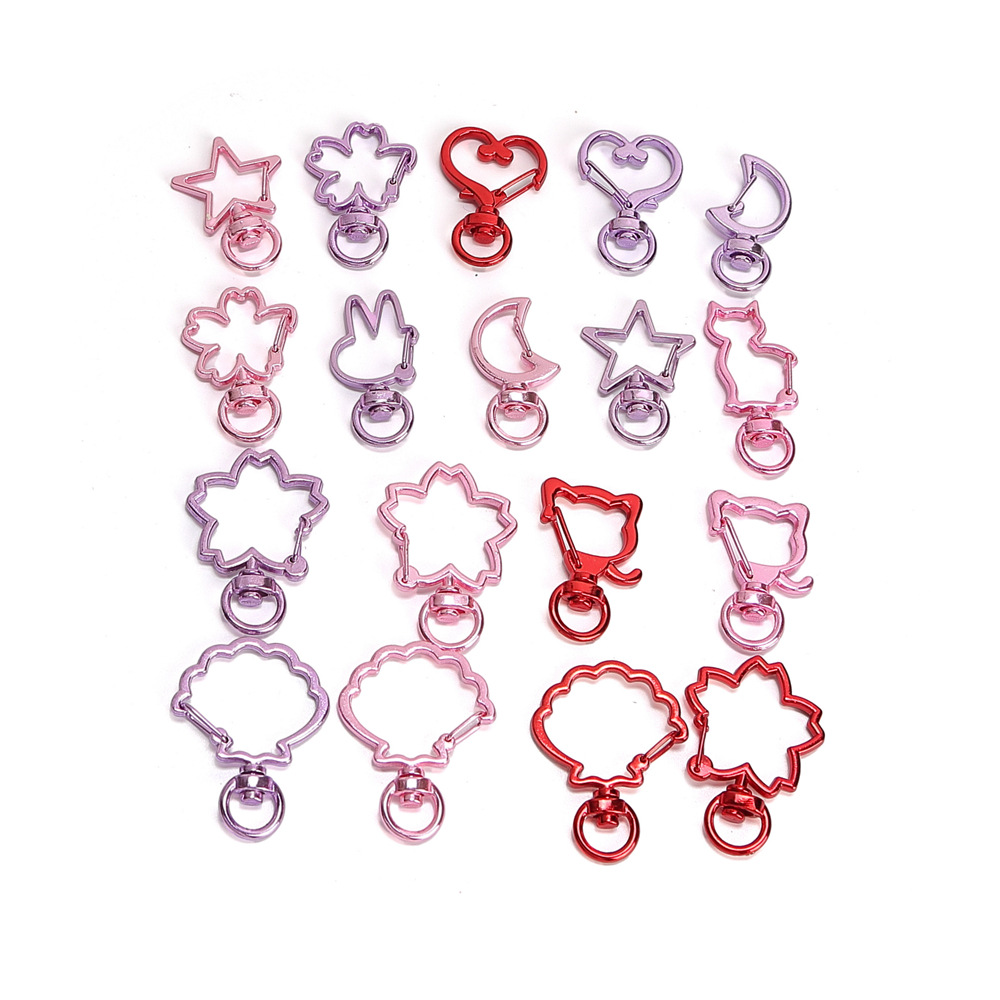 Galvanoplastia rosa púrpura hebilla de forma especial hebilla de estrella de aleación hebilla de amor accesorios de joyería de bricolaje color llavero electroforético