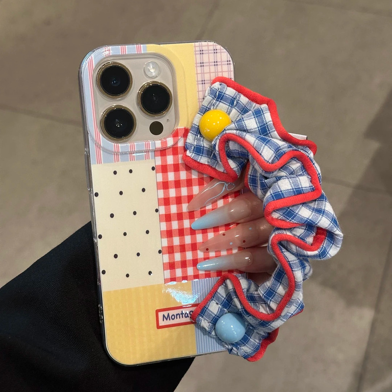 Suitable for Iphone17Promax Spliced ​​Plaid Wristband Lanyard Huawei Oppo Xiaomi Vivo Apple Mobile Phone Case