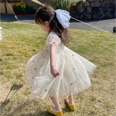 夏季女童連衣裙寶寶洋氣兒童個性潮牌韓版花朵仙女網紗公主蓬蓬裙