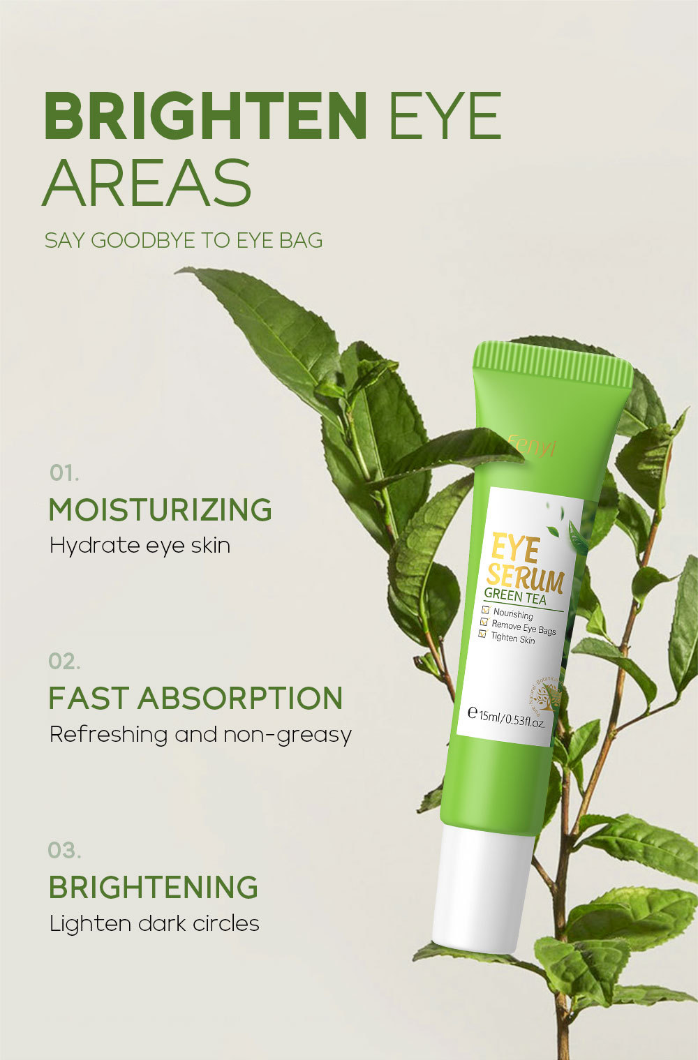 FENYI Green Tea Eye Serum 15ml Hydrates, Moisturizes, cares for and nourishes the skin around the eyes. Cross-border manufacturer undefined