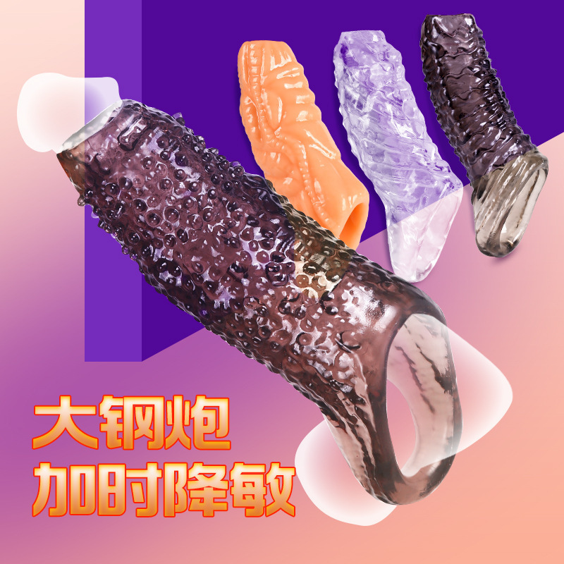 Double-Opening Wolf Tooth Condom Triple Restraint Lock Ejaculation Delay Condom Penis Sleeve Male Use Lengthening Thickening Crystal Condom Sex Toy