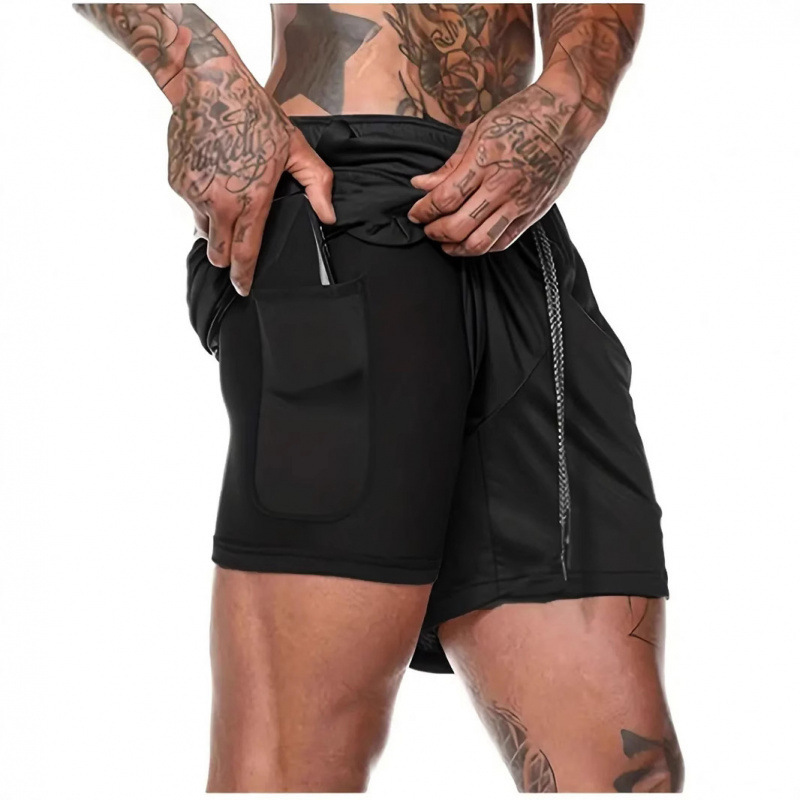Summer Men's Double-Layer Fitness Shorts with Lining to Prevent Exposure, Sports Shorts, Running Training Quick-Drying Shorts Summer Men's Double-Layer Fitness Shorts with Lining to Prevent Exposure, Sports Shorts, Running Training Quick-Drying Shorts