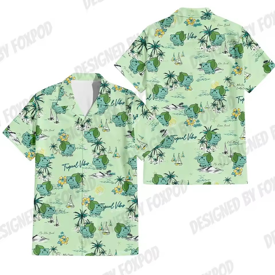 Europa y América venta caliente transfronteriza hombres vacaciones de verano hawaiano camisa de botones de manga corta dibujos animados color de contraste animal impresión 3D
