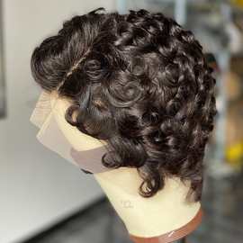 13*4 pixie curly human hair wig外贸真人发假发头套跨境短卷发