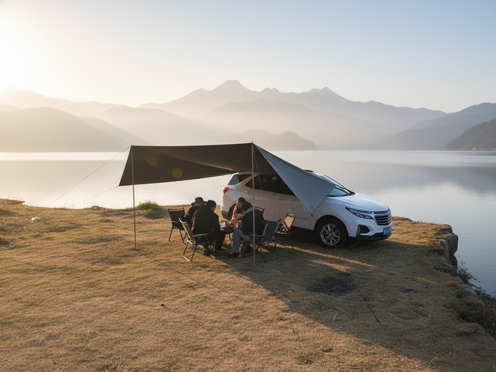 Car Side Canopy Tent Suv Black Glue Sunscreen Sunshade for Road Trips Outdoor Picnic Portable Universal Car Side Tent