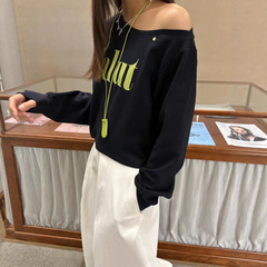 早秋新款韩版设计感斜肩下摆绑带印花字母减龄时尚宽松长袖卫衣女