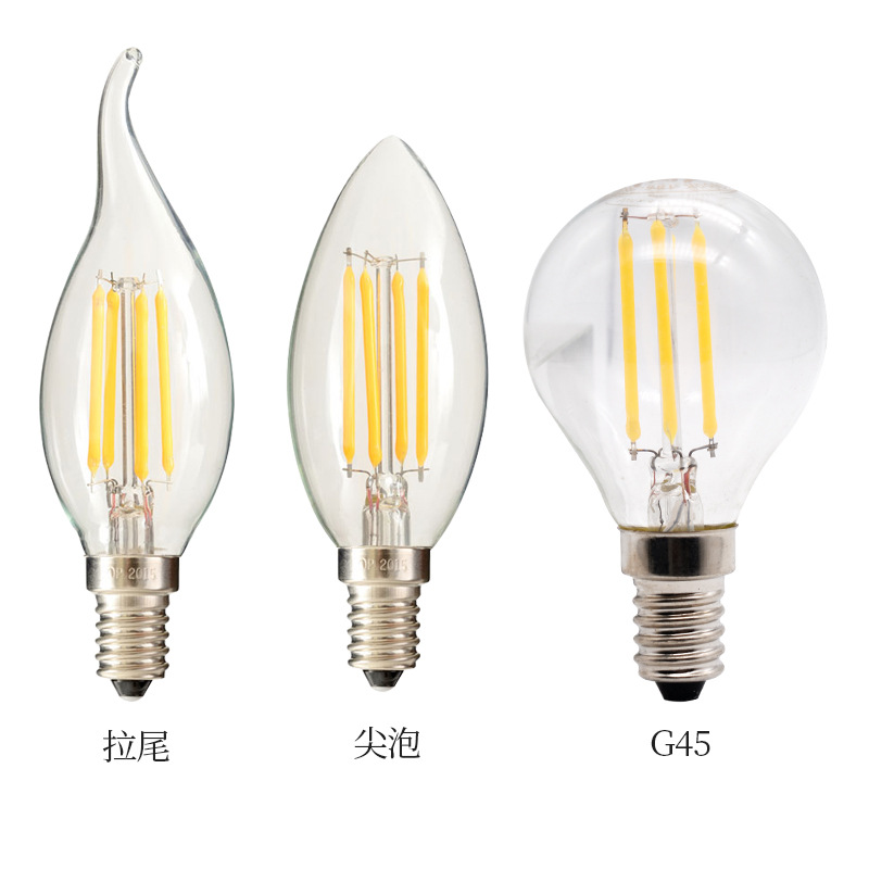 100个一箱 C35 E14 尖泡拉尾 LED灯丝灯泡 螺口爱迪生led灯泡G45