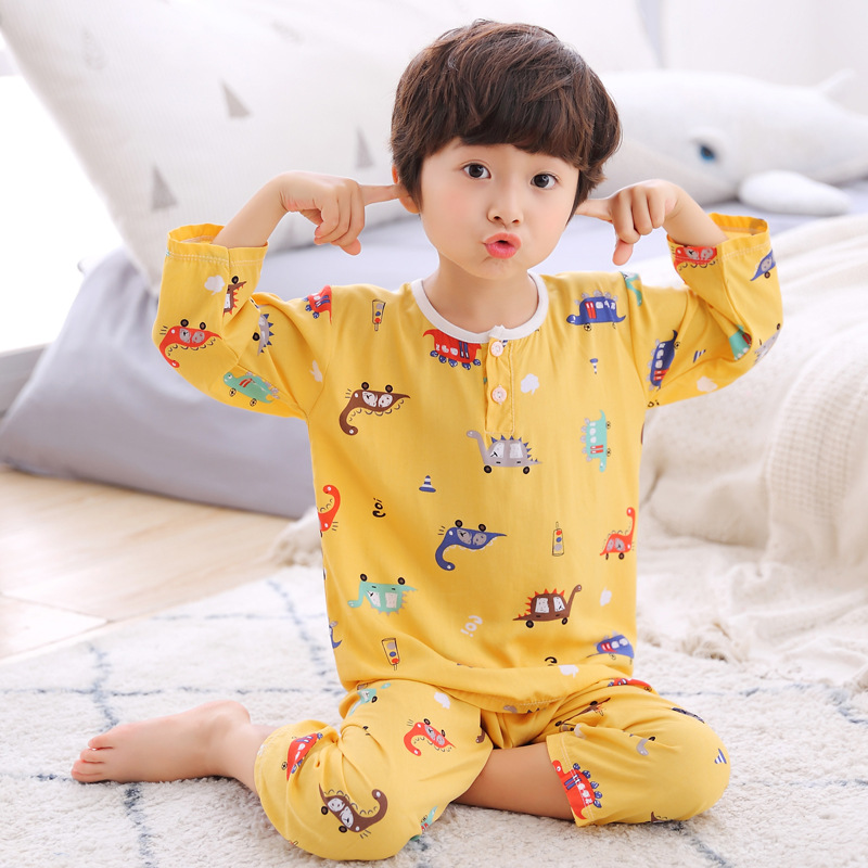 Children's COTTON SILK PAJAMA suit summer men's and women's seven sleeve medium and large children's thin home clothes cotton air conditioning clothes