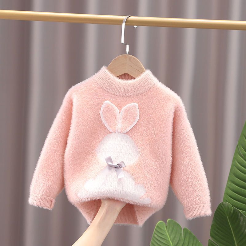 Off-season clearance girls' mink velvet sweater 2023 Winter Children's pullover sweater children's sweater baby girls' sweater