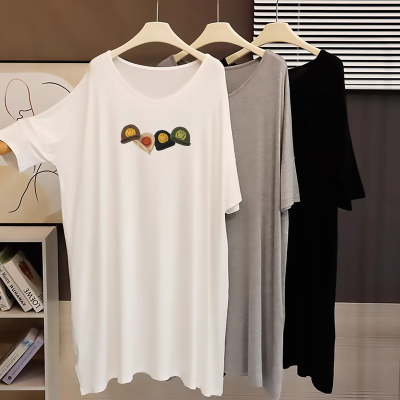 The top is stunning~ Modal mid-length V-neck T-shirt dress for women, casual loose plus-size nightdress, maternity dress The top is stunning~ Modal mid-length V-neck T-shirt dress for women, casual loose plus-size nightdress, maternity dress