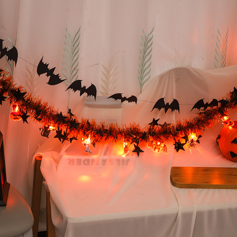 クロスボーダー LED ハロウィンカラーストリップライトストリングゴーストフェスティバルパーティー装飾アレンジメント雰囲気ライトカボチャ黒猫毛ストリップライト|undefined