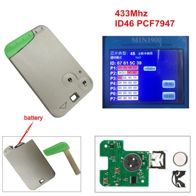 Suitable for 2-button Renault Laguna remote control car key with PCF7947 chip 433Mhz