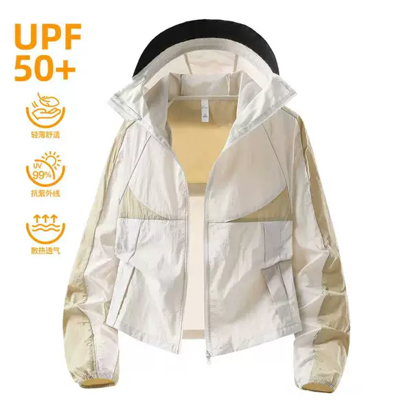 Color-Blocked Sun Protection Clothing for Women, Short Style, Summer Uv Protection Upf50+, Cool and Breathable Outdoor Cycling Jacket