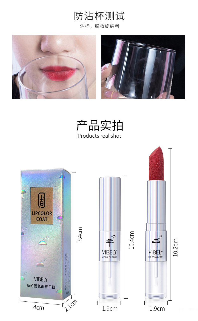 VIBELY Dual-head Lipstick Raincoat Non-stick Cup Long-lasting matte Bright Red 999 Lipstick Two-in-one Lip Gloss undefined