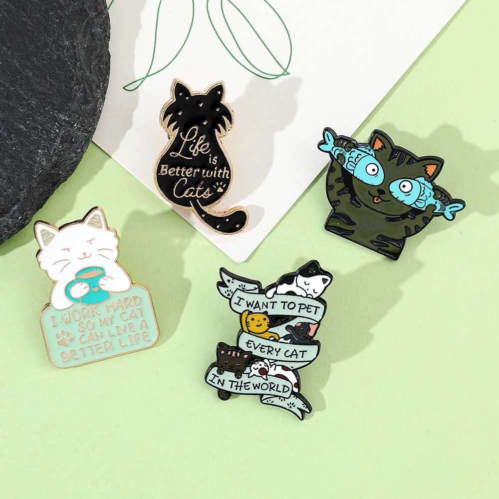 9g Weight Brooches Classification Daily Occasion Alloy Material Letter, Cat, Fish Pattern Unisex Gender Cartoon, Enamel Design Cute Style Cute Pin Letter Cat Fish Alloy Cartoon Enamel Unisex Brooches 10