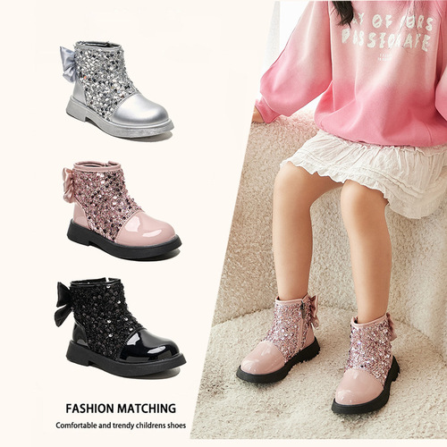 Chao Niu Children's Boots for Girls, Short Boots, Fashion 2025, for Middle and Small Children, Princess Boots, Dance Party Shoes, Winter and Autumn Girl