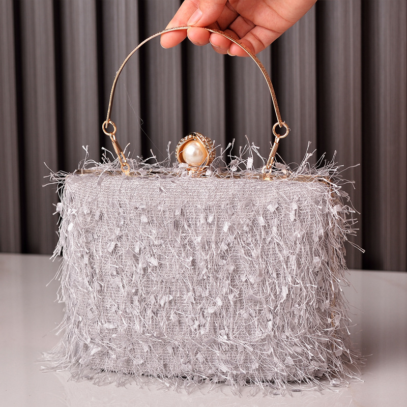 Nueva moda europea y americana borla bolso de noche bolsa de banquete portátil vestido especial bolsa hecha a mano bolsas de comercio electrónico transfronterizo