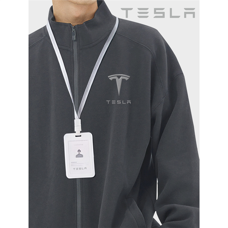 Tesla high-end stand collar work clothes men's coat sweater custom 4s shop sales autumn and winter zipper jacket embroidery