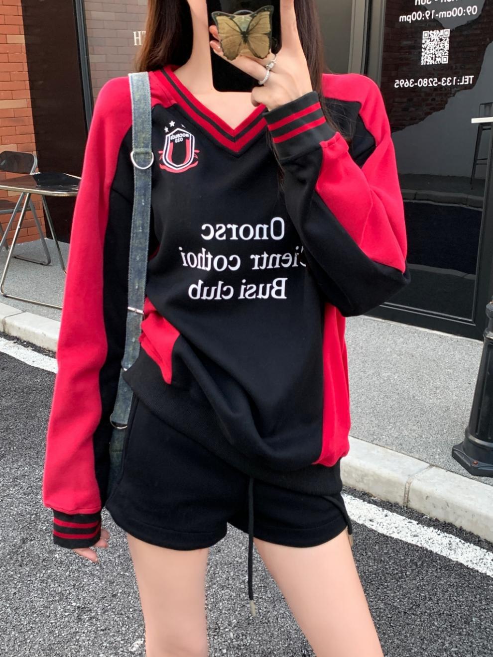 Sweatshirt À Col En V Style Américain Pour Femme Et Homme_voghion.com
