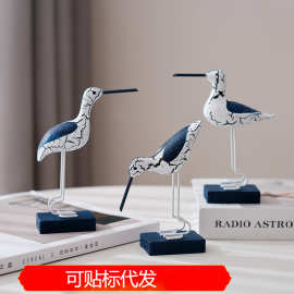 地中海创意木质做旧海鸟三件套装饰拍摄道具饰品家居桌面摆件