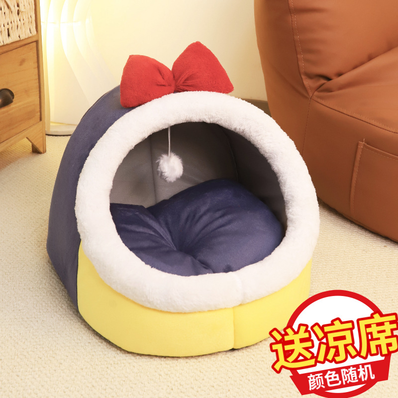 Venta al por mayor gato nido perrera invierno cuatro estaciones universal pequeño perro nido engrosada almohadilla caliente semi-cerrado nido mascota
