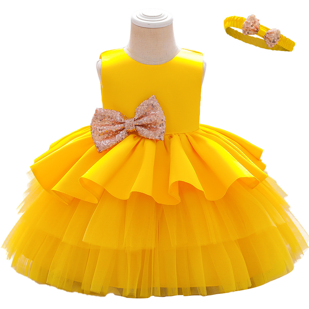 Vestido de niños 2025 Europa y los Estados Unidos nuevos niños pequeños y medianos pastel de novia vestido de princesa desfile vestido de niña