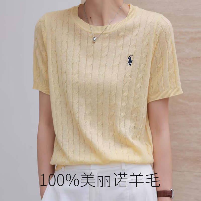 Fine-Spun 100 Pure Wool Short-Sleeved Women's Round Neck Knitwear Half-Sleeved 2025 Spring and Summer Ultra-Thin Fashionable Twist Short-Sleeved Knitwear