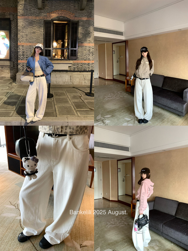 板栗'天使之翼'y2k梦幻刺绣白色翅膀阔腿牛仔裤女|undefined
